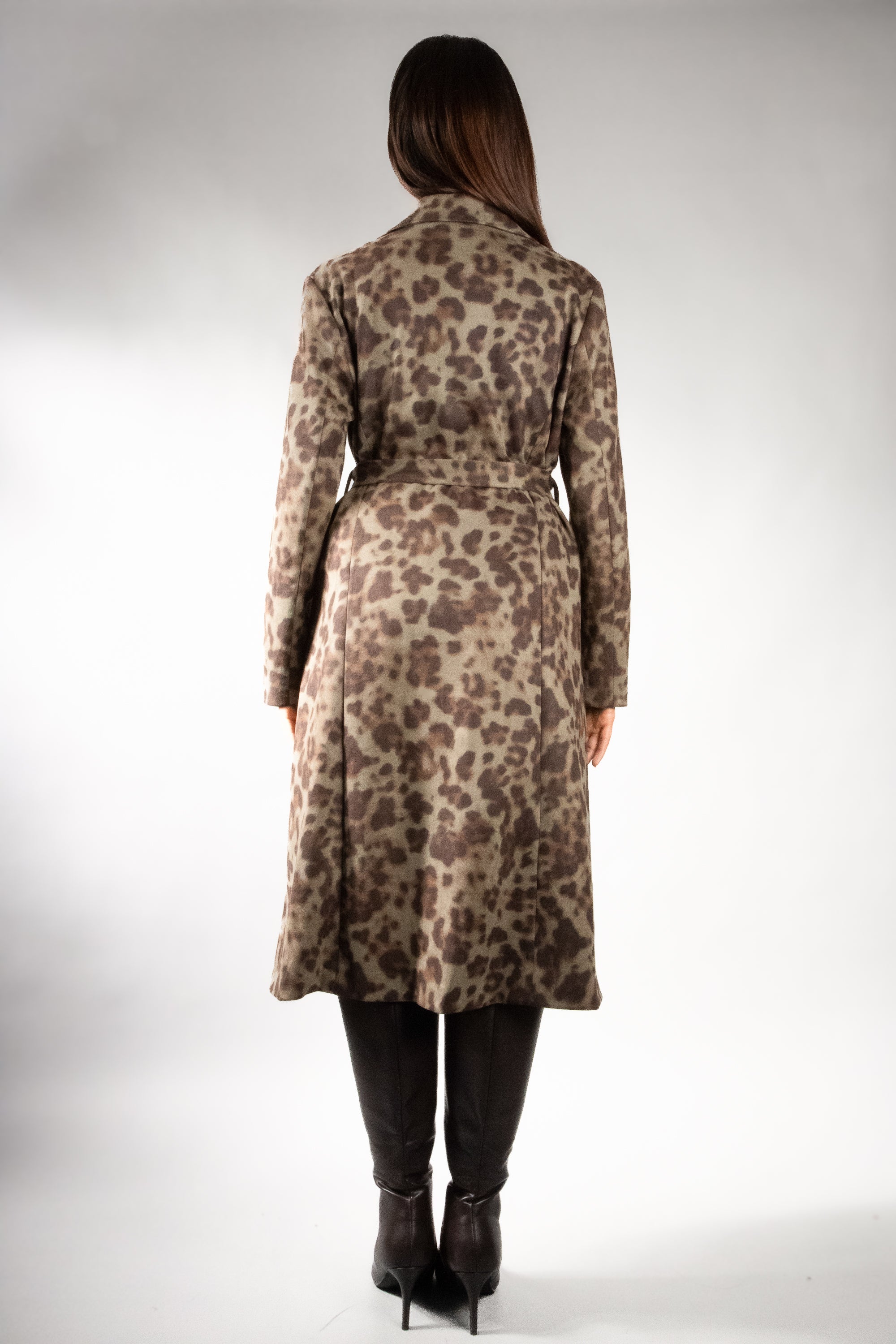 Women's Faux Suede Animal Print Trench Coat