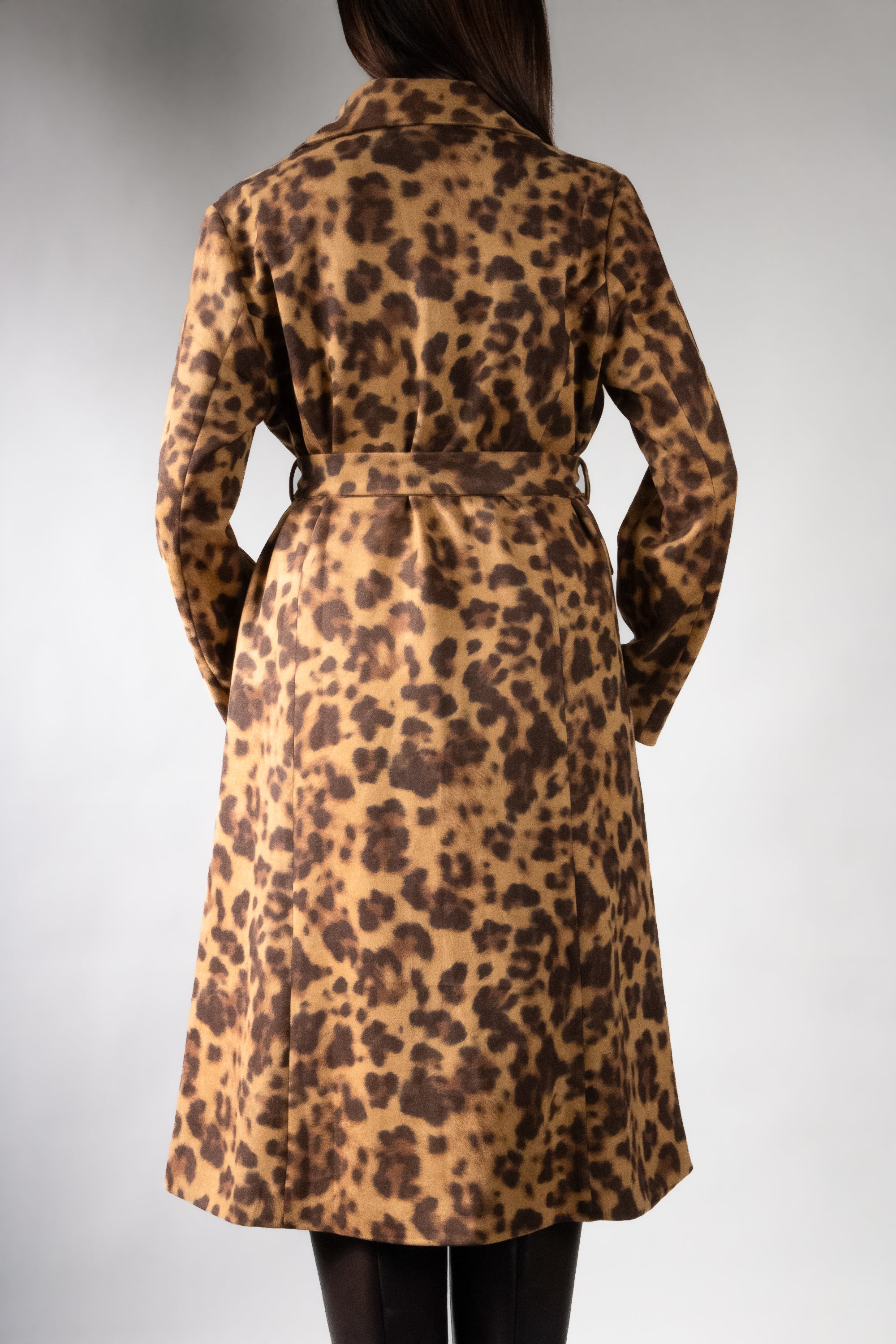 Women's Faux Suede Animal Print Trench Coat