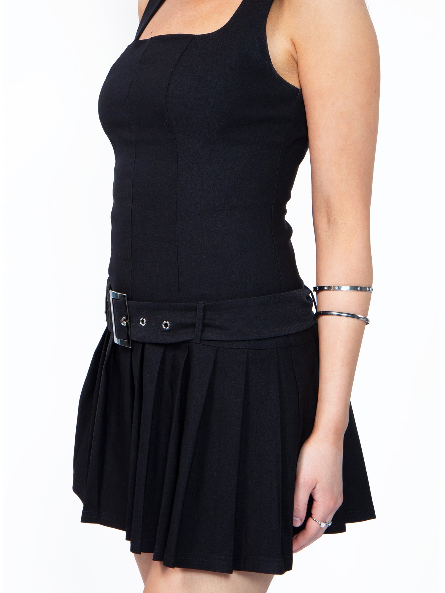 Drop Waist Buckle Mini Dress