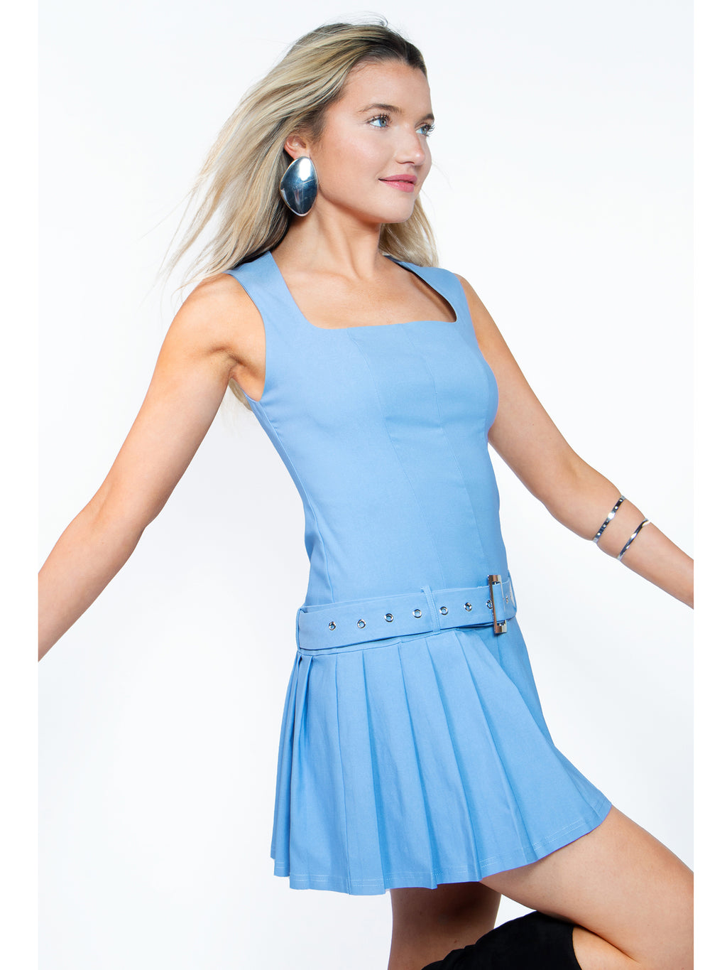 Drop Waist Buckle Mini Dress